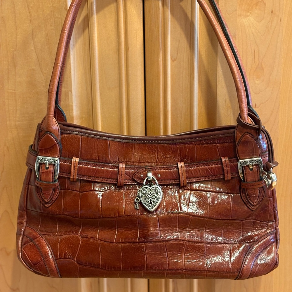 Brighton Vintage Brown Croco Double Handle Bag/Dust Cover